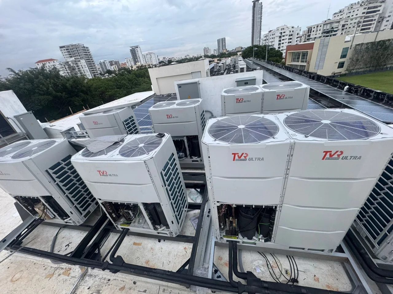 Outdoor air-conditioning units on a rooftop at the Carol Morgan project