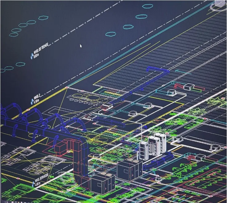 Three-dimensional HVAC systems model shown on a screen
