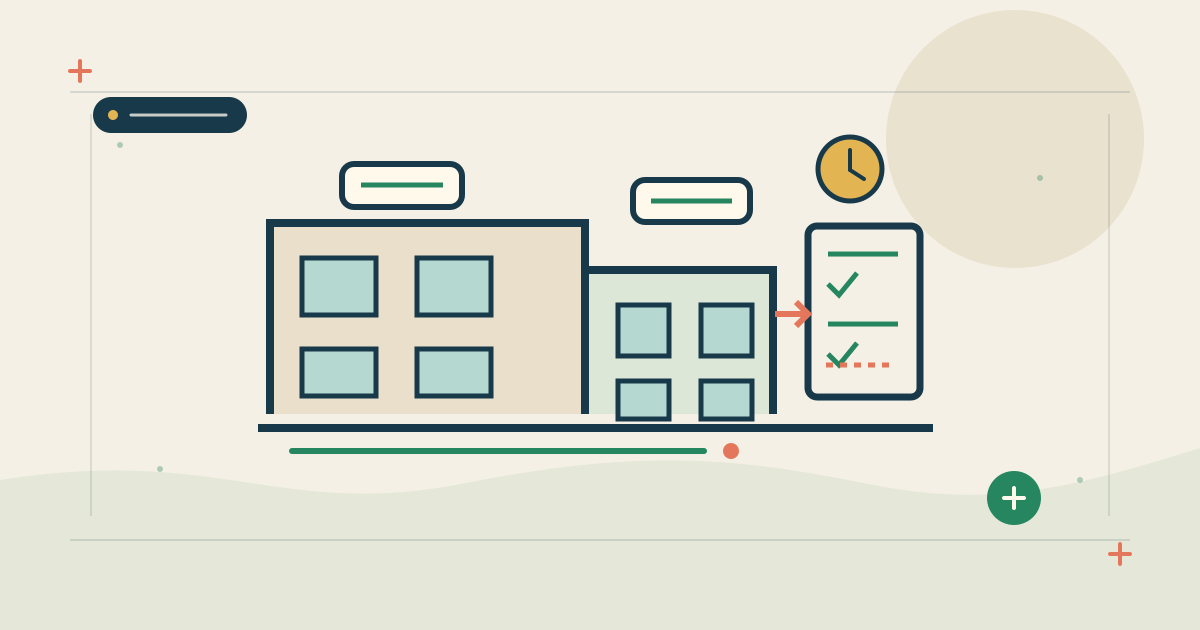 Ilustración conceptual de la entrega de un sistema HVAC comercial con zonas identificadas, registros de comprobación y documentación para operación.