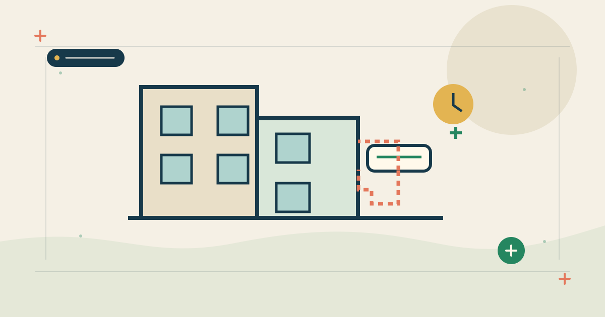 Ilustración esquemática de una torre residencial con unidades exteriores y rutas de tubería coordinadas.
