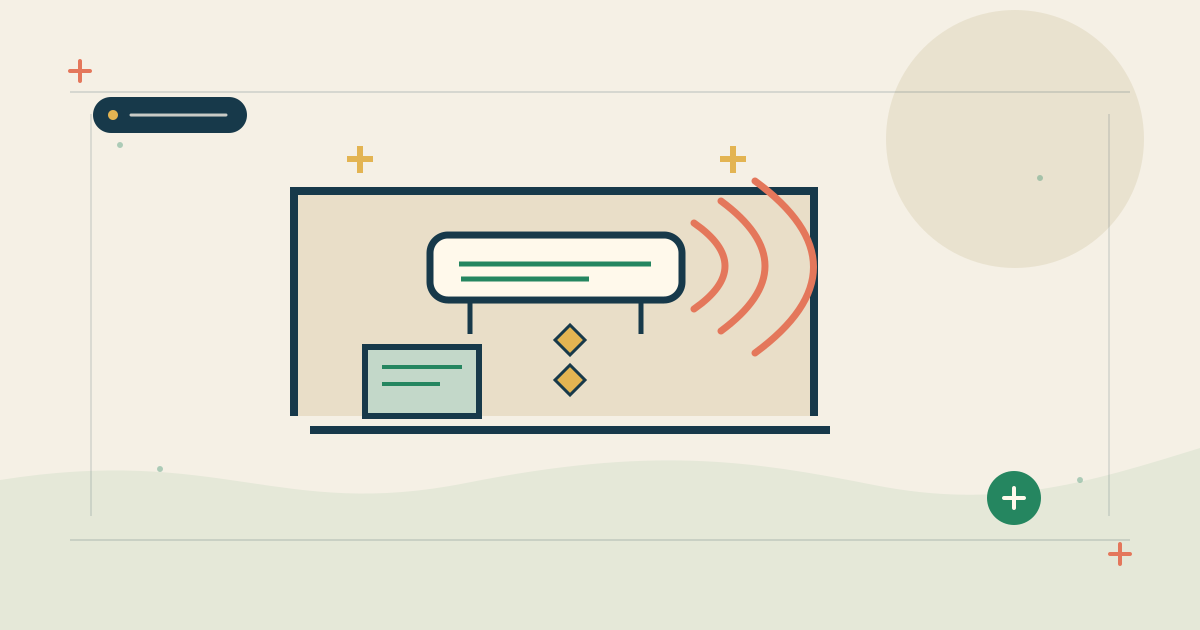 Illustration of a residential mini-split with sound and vibration waves to explain unusual noise.