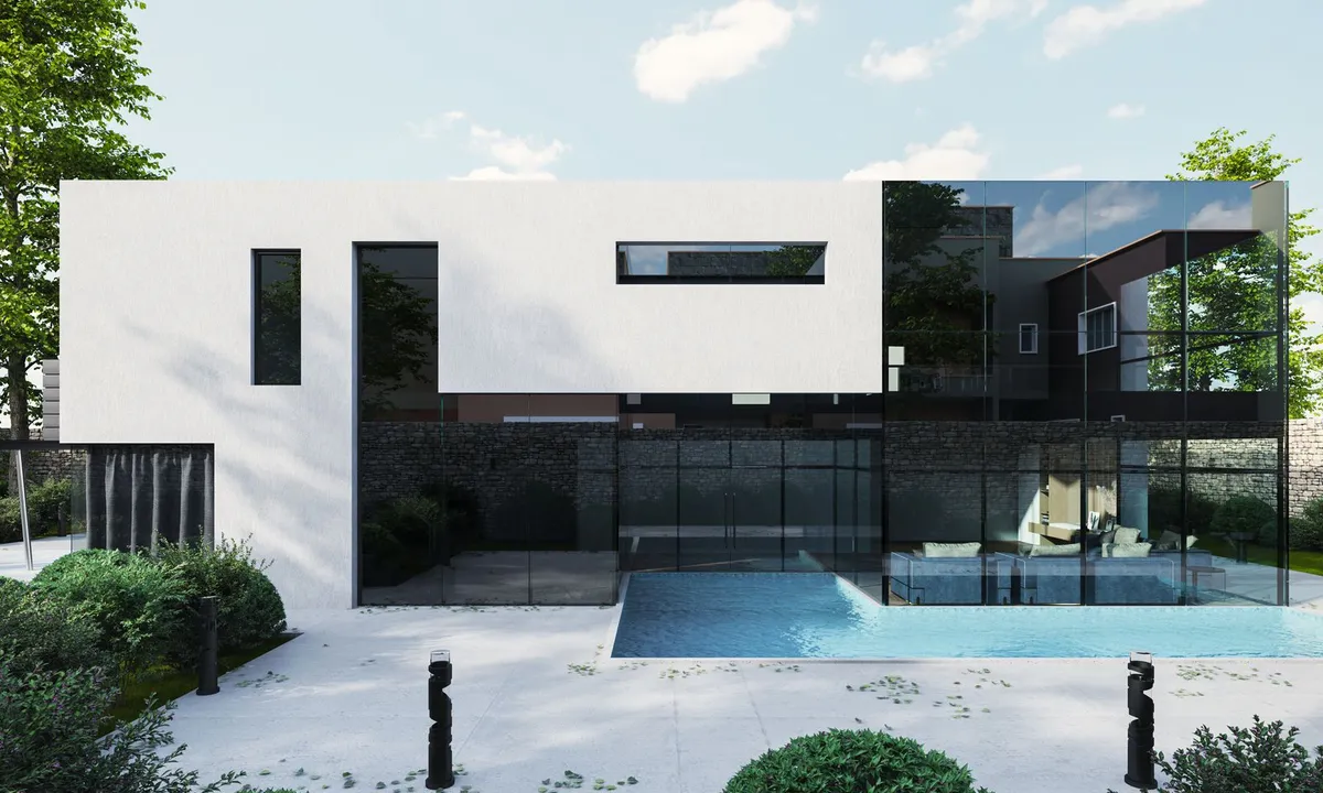 Casa moderna con piscina, como referencia de aplicación residencial