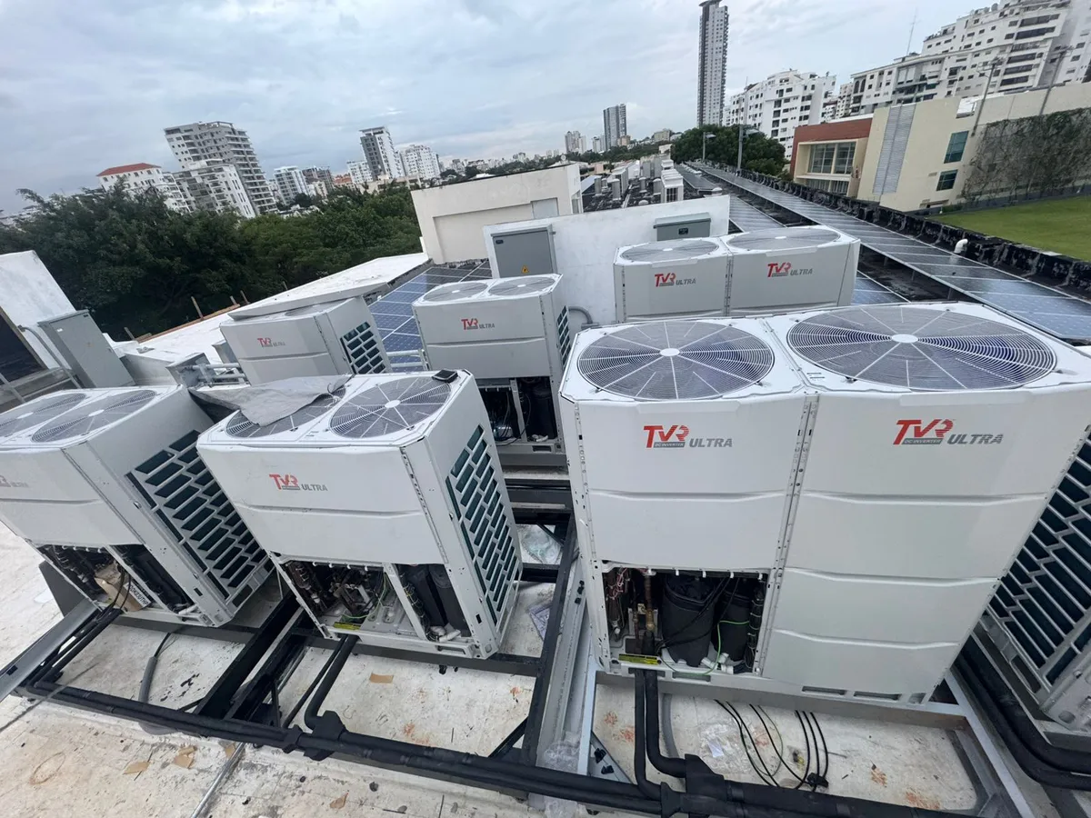 Group of outdoor VRF units installed on a rooftop